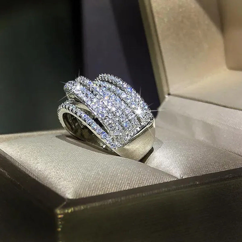 Multi-Layer Design 18K Gold Micro Pave Diamond Bridal Wedding Rings for Women En