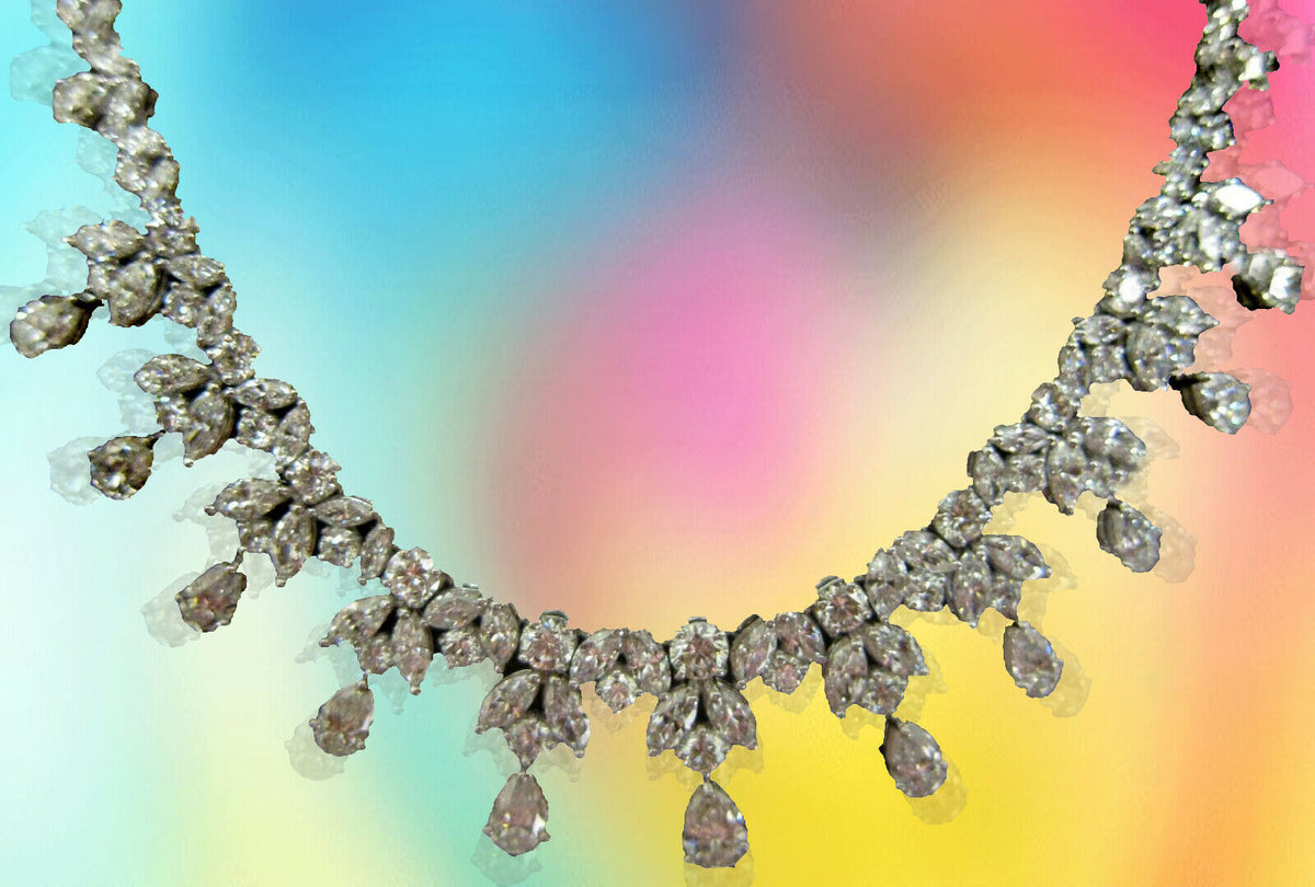 PEAR 11 DROP DIAMOND SET ROUND BRILLIANT MARQUISE SHAPE DANGLE DIAMOND NECKLACE