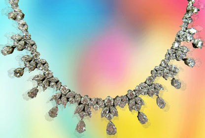 PEAR 11 DROP DIAMOND SET ROUND BRILLIANT MARQUISE SHAPE DANGLE DIAMOND NECKLACE