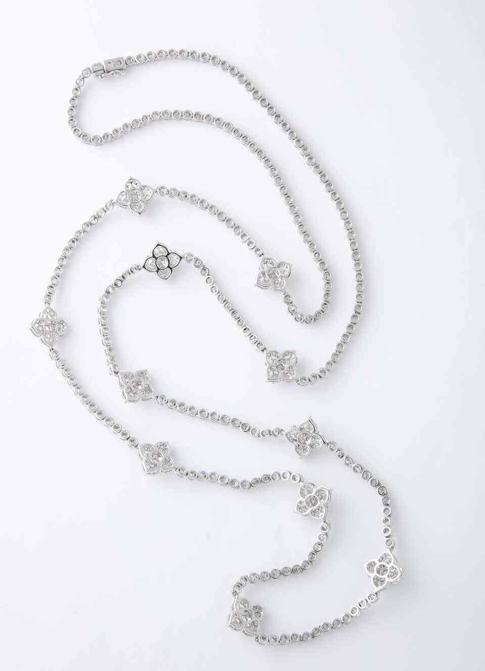 Long Diamond Tennis Necklace with Diamond Motifs