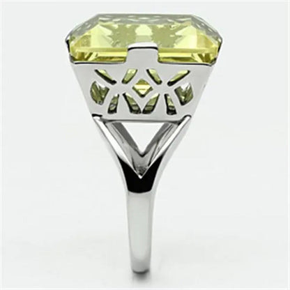 32.44Ct Princess Cut Citrine Yellow Cubic Zirconia Stainless Steel Cocktail Ring