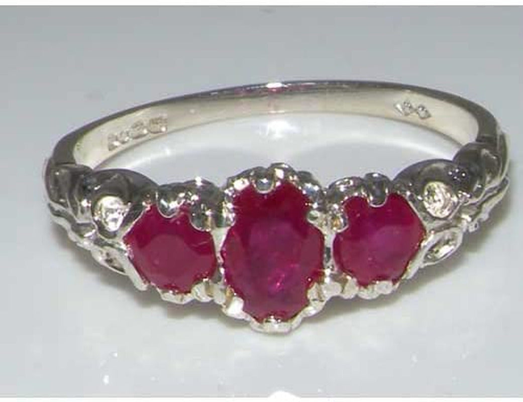 925 Sterling Silver Real Genuine Ruby Womens Band Ring