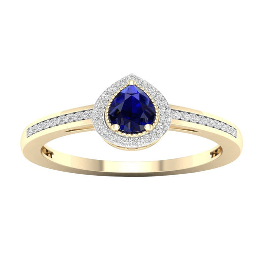 Imperial Gemstone 10K Yellow Gold Pear Blue Sapphire 1/8 CT TW Diamond Halo Wome