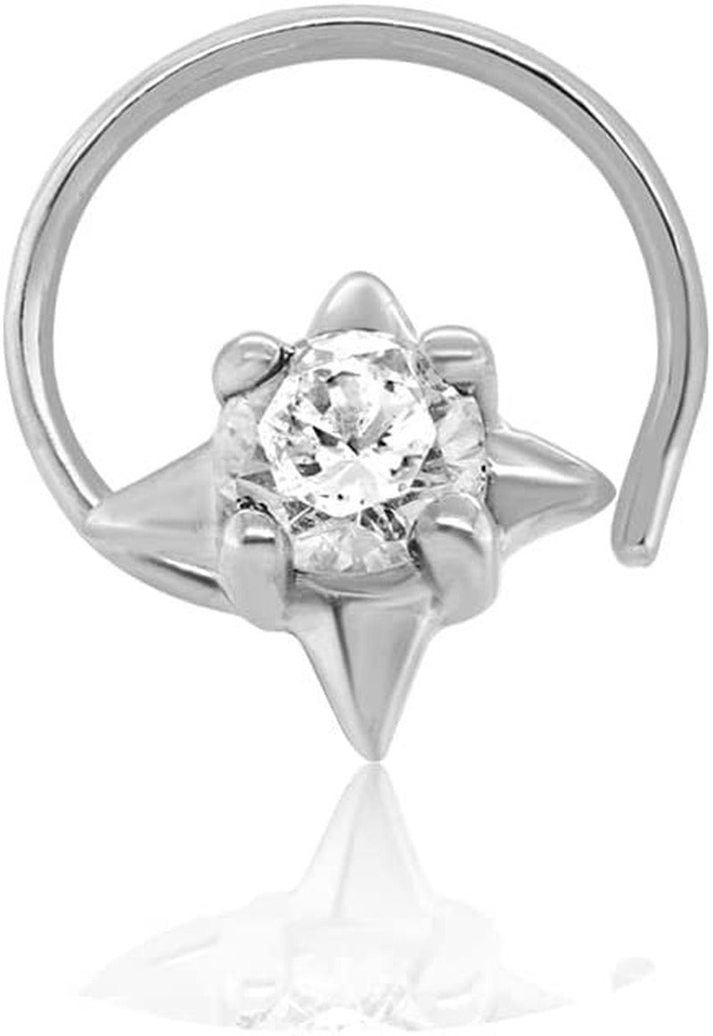 0.10 Ct round Natural Diamond 925 Sterling Silver Floral Stud Nose Pin