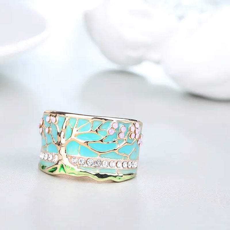 Enamel Wide Ring for Woman Big Rings for Women Vintage Jewelry Gold Ring Pink Op