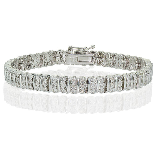 Silver Tone 0.25Ct Diamond S Pattern Tennis Bracelet
