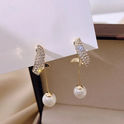 New Trend Elegant Pearl Tassel Long Crystal Earrings for Women Fashion Dangle Ea