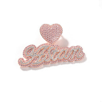 Custom Name Necklace Bubble Letter Heart Buckle Iced Out White Pink CZ Pendant
