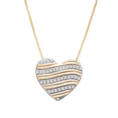 0.10 CT. T.W. Diamond Stripe Heart Pendant in 14K Yellow Gold
