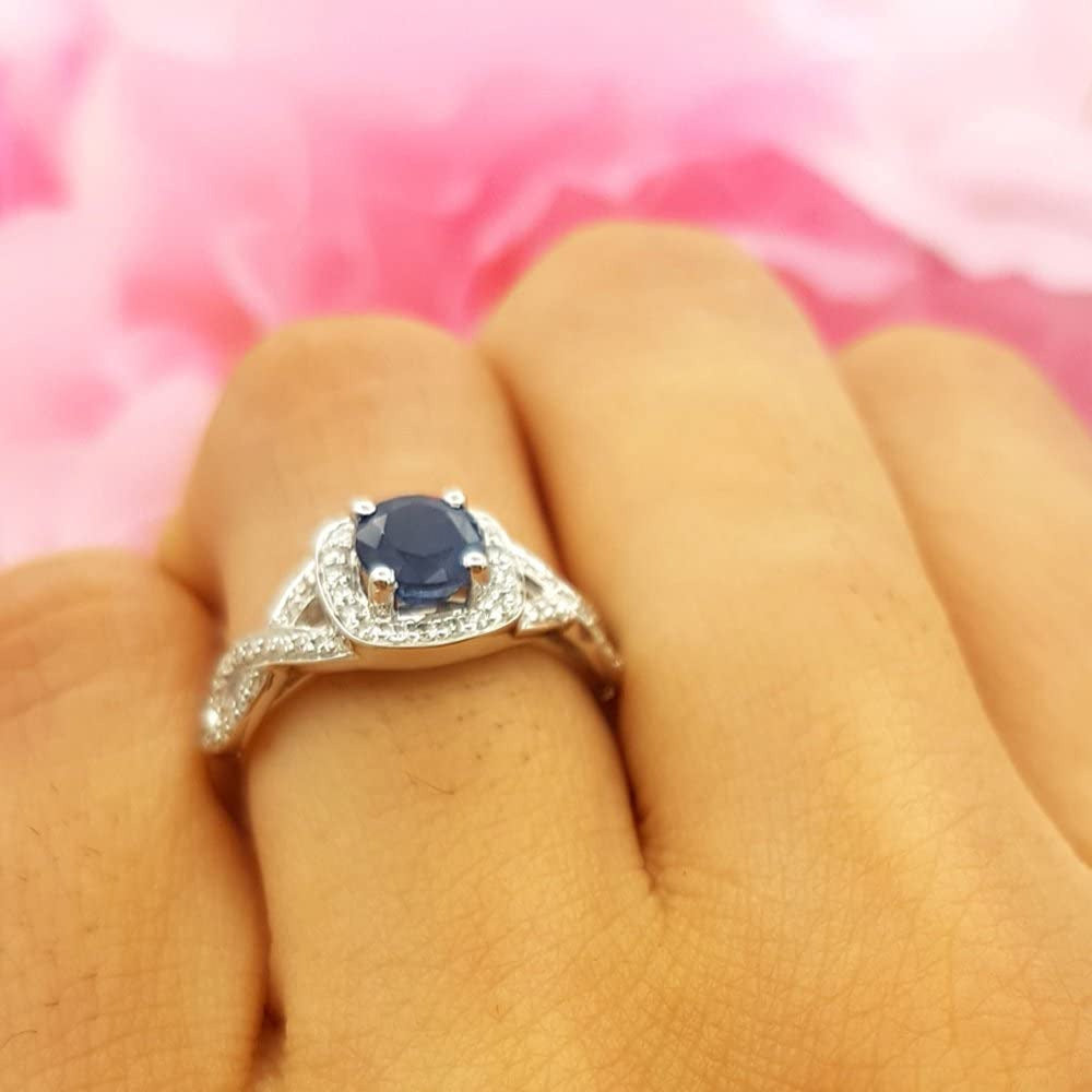 Collection 14K Gold Blue Sapphire & White Diamond Swirl Split Shank Halo Engagem