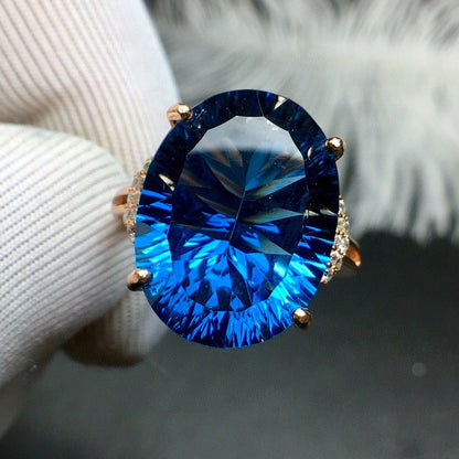 Blue Topaz Ring S925 Silver Inlaid