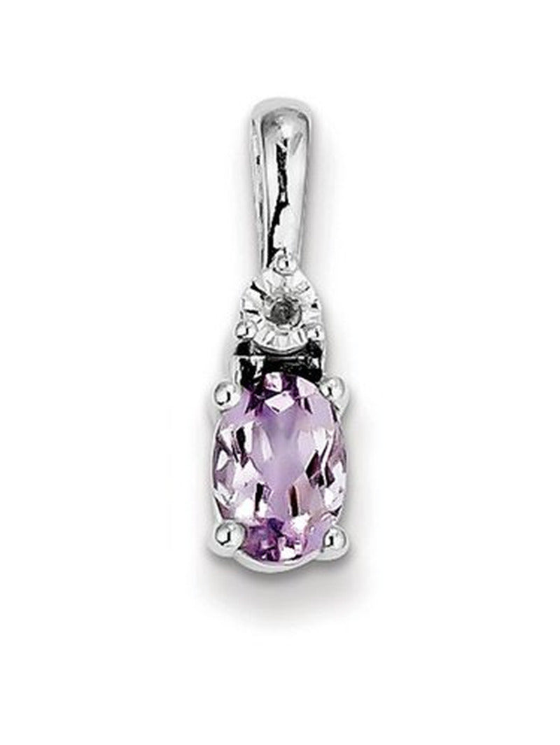 Sterling Silver Diamond & Pink Amethyst Pendant Gem Wt- 0.71Ct