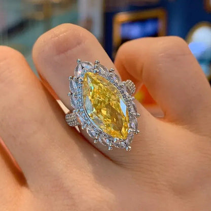 Fashion Silver Plated Lab Diamond 4 Prong Setting Marquise Cut Citrine Gemstone