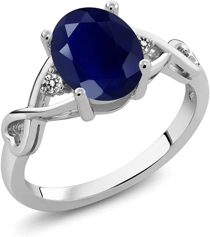925 Sterling Silver Blue Sapphire and White Diamond Women'S Ring (2.56 Cttw, Gem