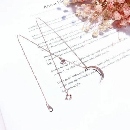 Fashion Black Diamond Star Moon Necklace Simple Moon Clavicle Chain Women