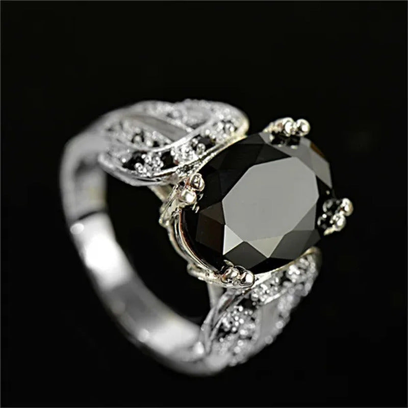 Women Ring 925 Sterling Silver Oval Cut Natural Black Sapphire & Diamond Ring Je