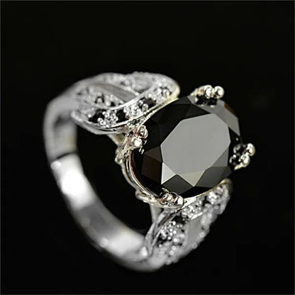 Women Ring 925 Sterling Silver Oval Cut Natural Black Sapphire & Diamond Ring Je