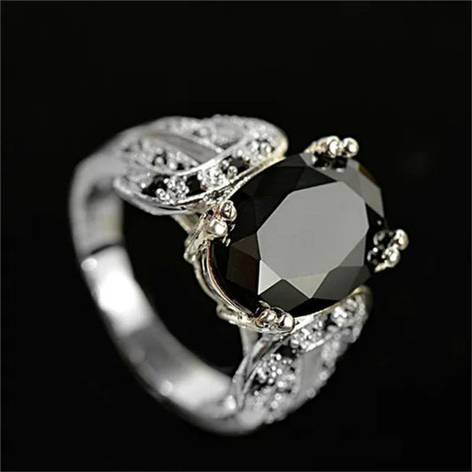 Women Ring 925 Sterling Silver Oval Cut Natural Black Sapphire & Diamond Ring Je