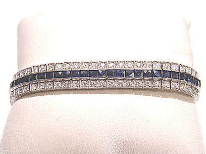 48 SQUARE BLUE SAPPHIRES 96 ROUND BRILLIANT DIAMOND LADIES BRACELET 18 K GOLD