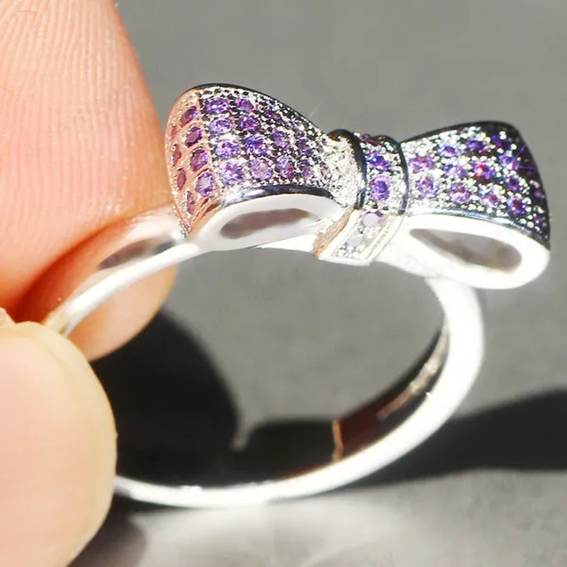 925 Silver Statement Natural Gemstones Ruby Bowknot Ring Wedding Bride Engagemen
