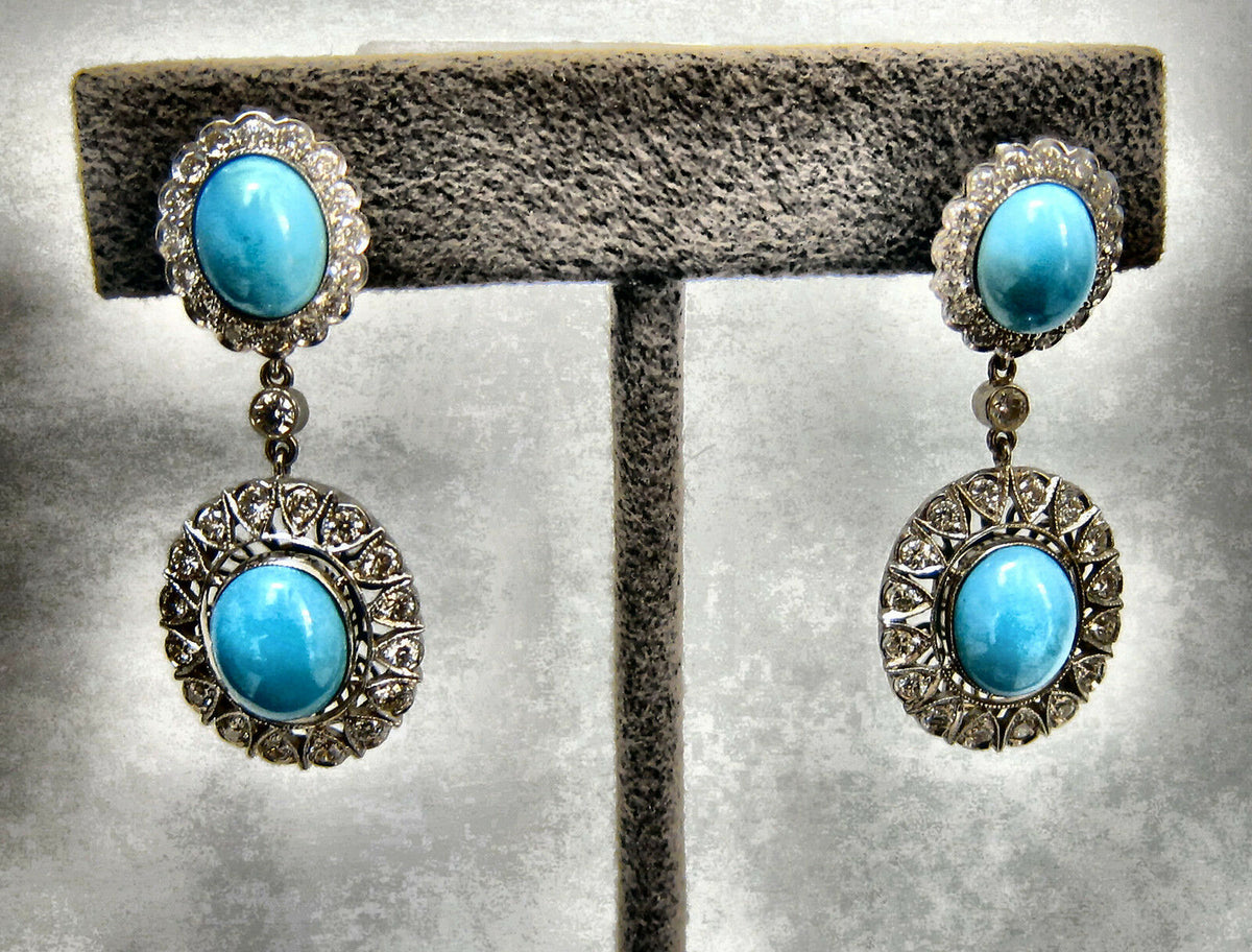 TURQUOISE AND DIAMOND ROUND BRILLIANT DANGLE DIAMOND
