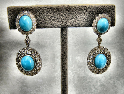 TURQUOISE AND DIAMOND ROUND BRILLIANT DANGLE DIAMOND