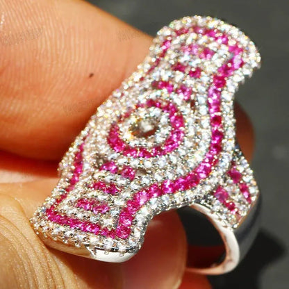 925 Silver Natural Gemstones Ring Ruby & White Sapphire Wedding Birthstone Bride