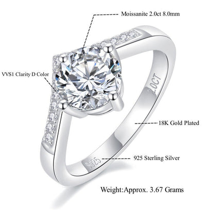 2.0 Carat 8Mm Moissanite Proposal Ring for Women Classic Crown Lab Grown Diamond