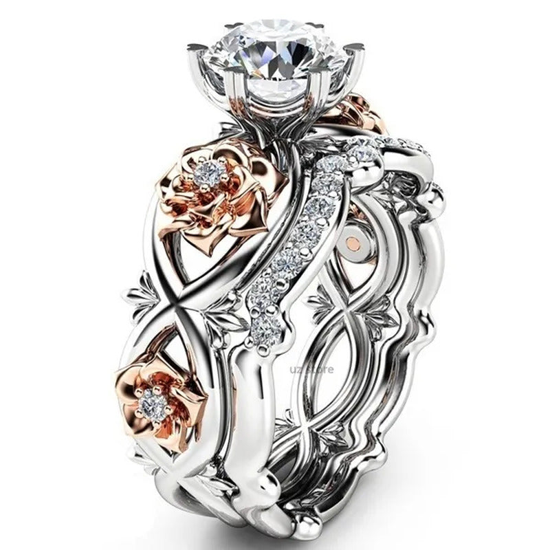 New Women Fashion Two Tone Silver & Rose Gold Filed White Sapphire Wedding Engag