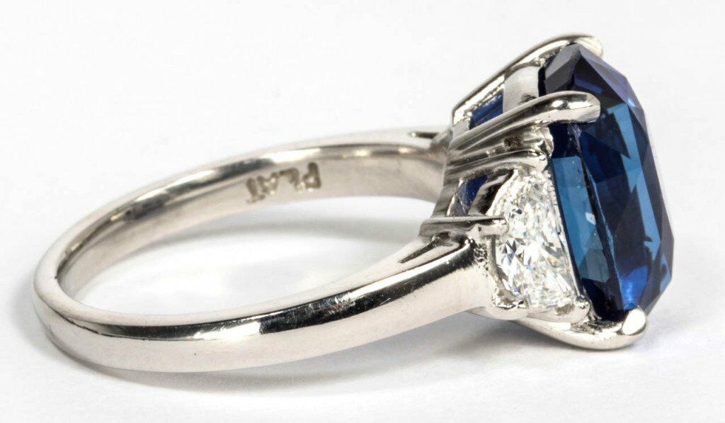Natural No Heat Sapphire cushion 6.16 ct and Diamond .66 ct half moon Ring