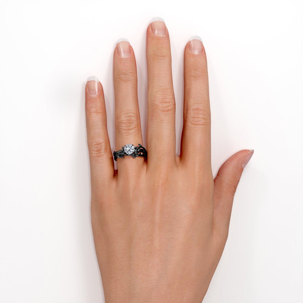 Half Carat round Real Diamond Bridal Set - Leaf and Vine Diamond Wedding Ring Se