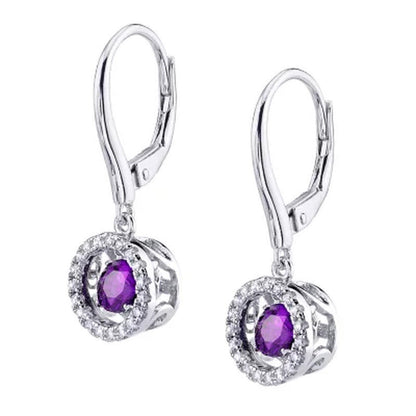 Sterling Silver Dancing Geniune Amethyst and Lab Created White Sapphire Pendant
