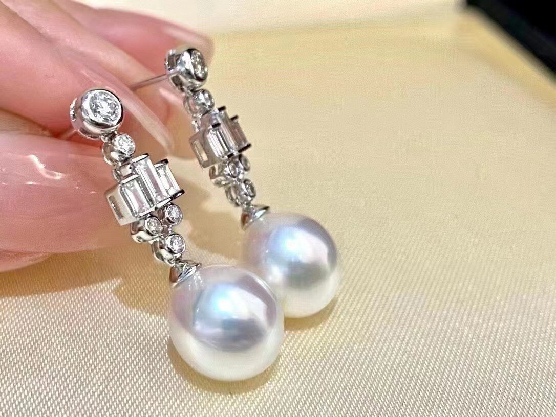 MJ Pearl Earrings Fine Jewelry 925 Sterling Silver round 10-11Mm Nature Fresh