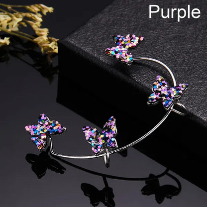 Women'S Fashion Diamond Colorful Butterfly Ear Clips without Piercing for Women