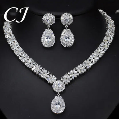 CANDICE African 18K Gold Plating Hand-Inlay CZ Diamond Pendant Necklace and Earr
