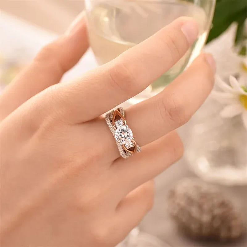 Newshe Solid 925 Sterling Silver Rose Gold Wedding Ring Sets for Women round Cut