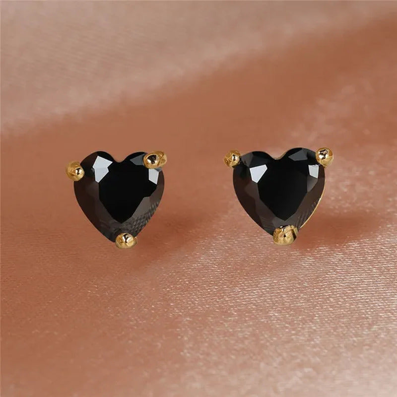Elegant Love Heart Black Diamond 18K Rose Gold Stud Earrings Vintage Earrings Ba