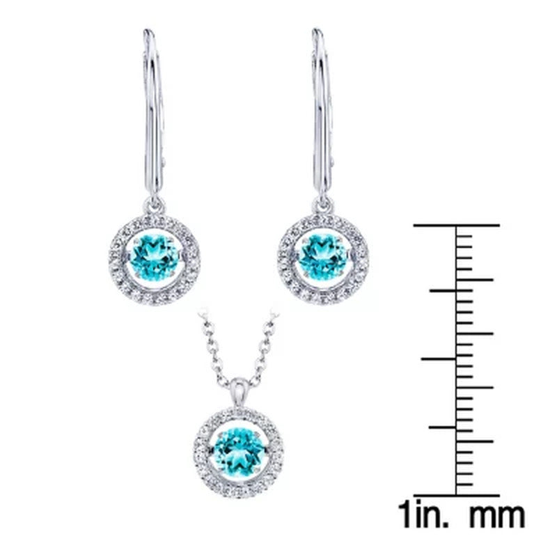Dancing Blue Topaz Pendant and Earring Set in Sterling Silver