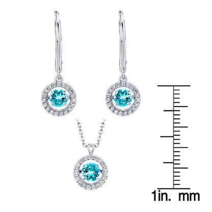 Dancing Blue Topaz Pendant and Earring Set in Sterling Silver
