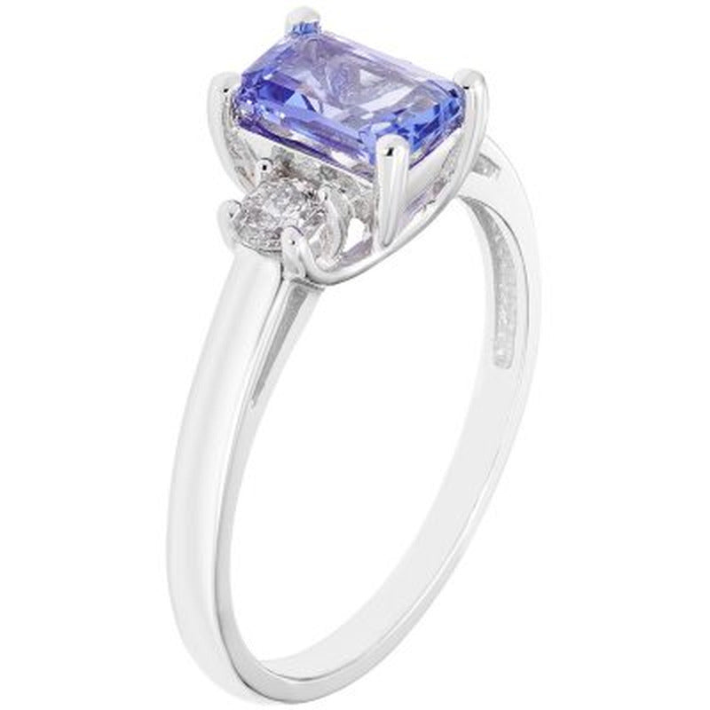 Three Stone Octogonal Tanzanite Ring with .20CT. T.W. Diamond Set in 14K Gold