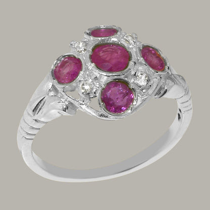 LBG British Made Stunning 925 Sterling Silver Natural Ruby & Diamond Womens Anni