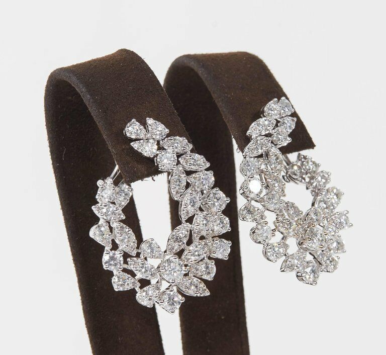 Multi Shape Diamond 9.02 ct f g vs Swirl Earrings Round Pear Marquise 18 k white
