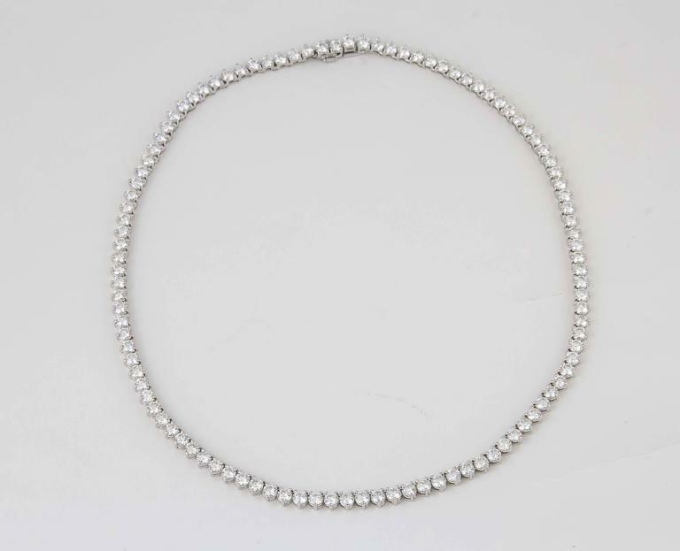 DIAMOND TENNIS NECKLACE 3 PRONG SET ROUND BRILLIANT TENNIS 24.88 CT 18 K GOLD