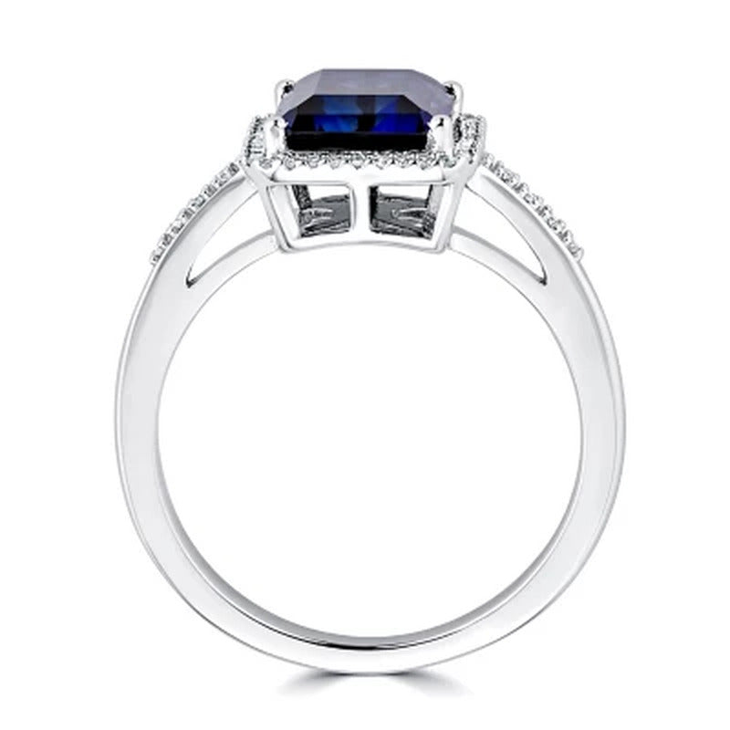 Lab Created Blue Sapphire and 0.14 CT. T.W. Diamond Ring in Sterling Silver