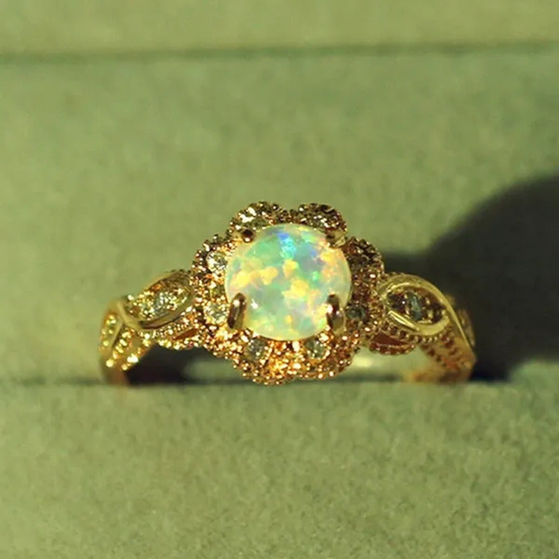 Gorgeous Solid Gold Ring Rare Beautiful Fire Opal Diamond Jewelry Birthday Anniv