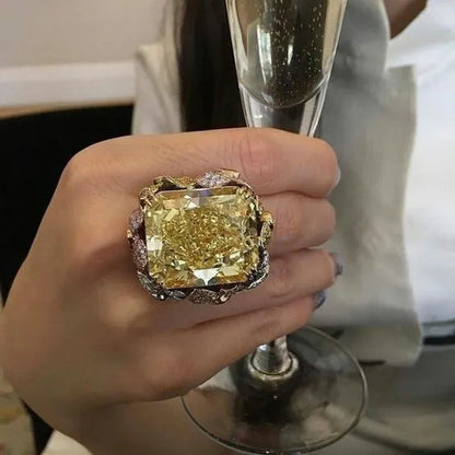 Luxurious Womens Big 18K Solid Gold Natural Gemstone Diamond Ring Anniversary Gi