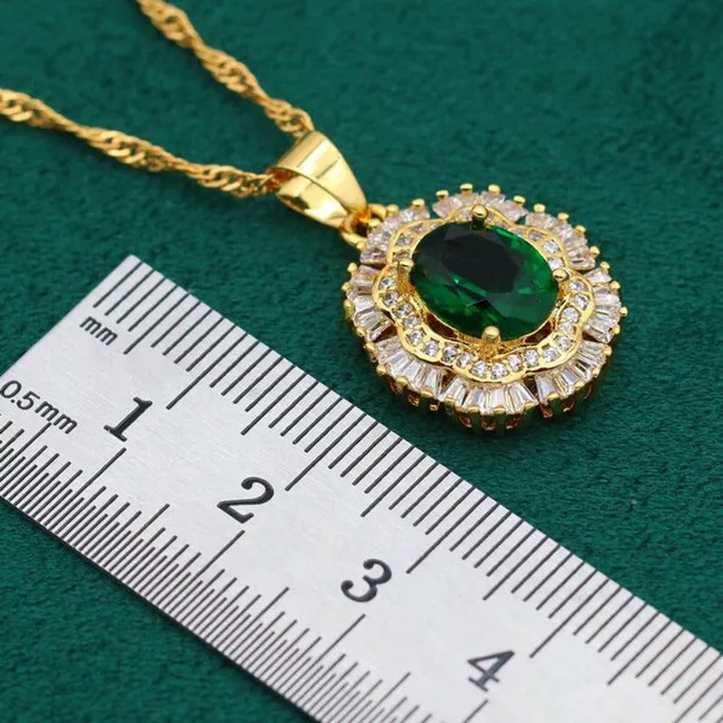 New Arrivals Gold Color Jewelry Sets for Women Wedding Green Zircon Bracelet Ear