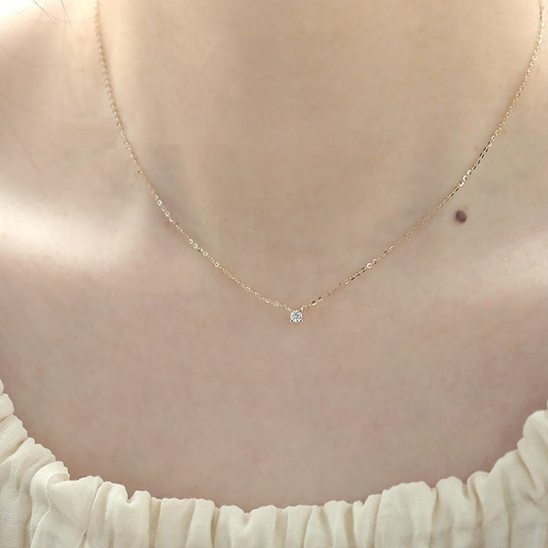 Women'S Pure 14K Yellow Gold Single Diamond Necklace