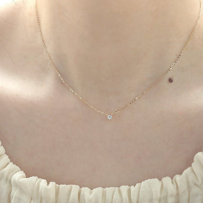Women'S Pure 14K Yellow Gold Single Diamond Necklace