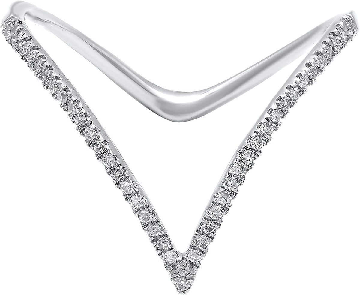 1/10 Carat Natural round Diamond V Shape Promise Ring for Women in 925 Sterling